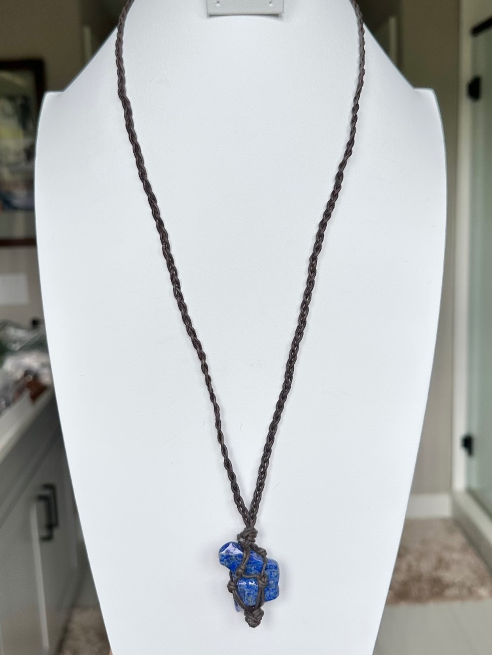 NWT Peyote Bird Free Spirit Macrame Lapis Lazuli Braided Leather Necklace 28"